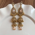 Detail of vintage bohemian hollow gold earrings with crystals and hanging metal beads - Ethnic Hollow Tassel (71#)