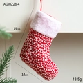 Red and white knitted Christmas gift bag stocking with plush trim and AGWZ26-4 label - Red White Snowflake Diamond Knitted Stocking / 14*19cm