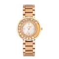 Rose gold stainless steel women's watch featuring a crystal bezel and pearl dial - Rose Gold