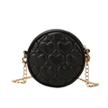 Kids quilted black round crossbody bag with heart pattern and golden chain strap - Black