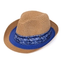 Cappello fedora classico in paglia naturale con nastro etnico blu navy per l'estate - Nastro Tie-Dye Blu Bianco (Stile 2) / Cachi
