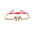 Handmade red cord bracelet with butterfly pendant and colorful zircon beads - Butterfly + Copper Beads Red Rope
