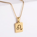 Macro detail of 18k gold plated Leo constellation pendant necklace with hollow square design - Leo