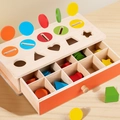 Montessori wooden nine-grid drawer box with colorful geometric shapes for toddlers - Montessori Coin Sorter Cabinet