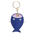 Cartoon dark blue fish shaped key fob and leather door access card holder charm - Blue Shark