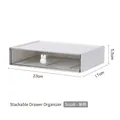 White stackable desk organizer drawer with cute rabbit handle in single compartment style - Low Type - 1 Drawer