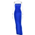 Elegant blue backless maxi dress with sparkling straps and waist twist detail on model - S / Blue