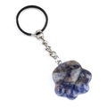 Blue-grey natural agate cat paw keychain with reddish mineral textures on white background - Blue Sodalite