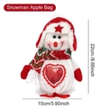 Christmas snowman drawstring gift bag with red heart window and knitted scarf detail - Knitted Heart Apple Bag Snowman