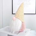 Decorazione gnomo di Natale in velluto rosa con lunga barba bianca e cappello dorato - Cappello Oro Grande