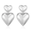 Sleek double silver heart drop earrings crafted in premium high-polished titanium steel - Steel Style (MS-403)