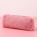 Cute pink plush pencil case featuring soft faux fur material and a gold zipper detail - Plush Octagonal / Dusty Pink