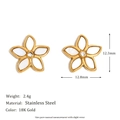 Flower stud earrings in 18K gold plated stainless steel with white shell petals - Shell Flower Stud Earrings - Gold