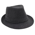 Detailed texture of dark grey wool felt fedora hat with matching decorative ribbon band - One Size / Dark Gray
