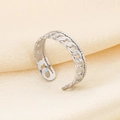 Polished silver cuban chain style open ring with adjustable stainless steel band - Twist Hollow Chain Style (KR105274-KFC)