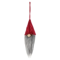 Gnomo navideño con gorro de punto rojo y barba de pelo gris para decorar colgante - Barba Recta / Rojo