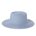 Light blue woven boater straw hat with wide brim for sun protection and outdoor travel - Adjustable / Sky Blue