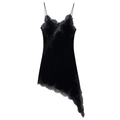 Robe nuisette chic en velours noir avec dentelle et ourlet asymétrique élégant - XS / Noir