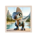 Educational 9-piece wooden dinosaur puzzle toy with a blue cartoon 3D character - Spinosaurus