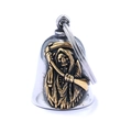Pendentif cloche de moto rétro en argent avec relief de Faucheuse dorée - Or Bicolore (Pendentif + Attache) (GBK-038)