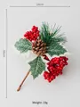Christmas tree decoration branch with red berries, pine cone and needles, 16cm height - Style D