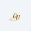 Goldene Creolen mit mikrogefassten blauen Steinen im modernen Vintage-Stil - Runde Blaue Stein-Huggies / Gold - Blauer Zirkon