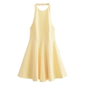 Chic light yellow halter neck A-line mini dress with wavy hemline on white background - Yellow
