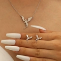 Silver stainless steel flying dragon pendant necklace and stud earrings jewelry set for women - Steel Color Dragon Set (6641)