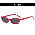 Chic cat eye sunglasses with red frame and sparkling rhinestones in C7 Red color variant - Red Frame Grey Lens