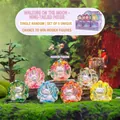 Translucent colorful resin Nine-Tailed Fox collectible figurine in a forest miniature setting - A121 Nine-tailed Fox Set 6 (coming Under The Moon) / Full Box Set