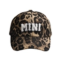 Detailed embroidery of white plush MINI lettering on a leopard print baseball sun hat - MINI-Leopard