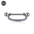 Solid G23 titanium nipple piercing ring featuring iridescent inlaid opal gemstones - 12mm Steel with Opal OP38