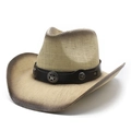 Klassischer Western-Strohhut mit Farbverlauf am Rand und Sternemblem-Verzierung - Beige-Braun-Verlauf