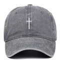 Berretto da baseball vintage in cotone lavato grigio scuro con ricamo a croce bianca - Grigio