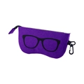 Purple felt glasses case with zipper, clip, and black eyewear icon for safe storage - Purple Felt Glasses Bag