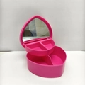 Roze hartvormig sieradendoosje met spiegel en dubbellaagse opbergvakken - Rozerood