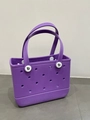 Waterproof purple EVA beach tote bag with perforated holes and sturdy white handles - Purple