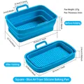 Blue foldable silicone air fryer basket liner with double handles and ribbed base design - Teal