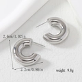 Silver chunky croissant hoop earrings size 2.6cm by 2.2cm weighing 9.8g each pair - C-Plain Hoop (ZHE960)