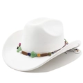 Detail of white western cowboy felt hat with bohemian turquoise and colorful beaded band - Pure White
