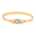 Golden Claddagh bracelet featuring a light blue heart stone and clear crystals - Claddagh Hands Blue Heart Style (5#)
