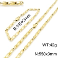 Gold plated stainless steel hip hop chain set with twisted bar links and lobster clasp - Bracelet / Gold (KS140940-Z)