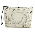 Trousse à maquillage en toile beige avec motif spirale d'étoiles noires et dragonne - Motif de Spirale d'Étoiles (Style 5)