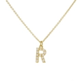 Classic 18k gold plated necklace featuring an R letter pendant set with white pearls - Letter R