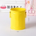 Minimalist bright yellow metal desktop pen holder with textured finish and handles - Yellow