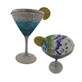 Detailed view of cocktail glass clutch bags with sparkling crystals and lemon slice detail - Green Mountains (Colorful Patchwork)