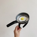 Funny black fabric headband featuring a creative 3D mini frying pan and fried egg design - Grey Frying Pan