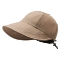 Damen Sonnenhut in Khaki mit breiter Krempe und verstellbarem Kordelzug für Outdoor - Verstellbar / Dunkelbeige