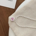 Elegant bead chain bracelet featuring a pink heart-shaped crystal pendant in silver finish - Pink Heart Necklace