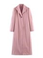 Detailed view of long pink wool blend coat featuring notch lapels and side pockets - S / Pink